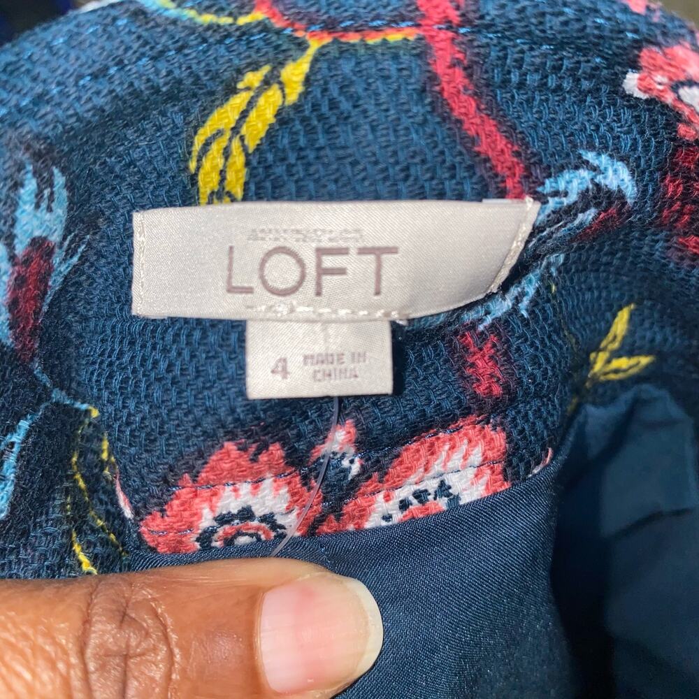 LOFT Ann Taylor Deep Teal Blue Floral Print Knee-Length Pencil Skirt Size 4 - Picture 5 of 7